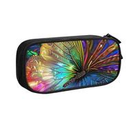 JKLQWC Trousse à crayons colorée avec imprimé papillon arc-en-ciel mignon avec fermeture éclair pour bureau, école, adolescent, fille, garçon, adulte, noir, Noir , Taille unique, Cartable