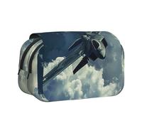 JKLQWC Trousse à crayons d'Halloween avec imprimé lune chauve-souris pour enfants, hommes et femmes, deux couches de grande capacité, trousse de maquillage pour bureau, école, voyage, Avion volant