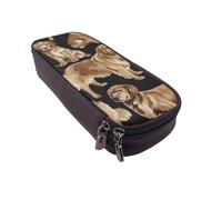 JKLQWC Trousse à crayons d'Halloween avec imprimé sorcière pour filles et garçons en cuir synthétique avec fermeture éclair pour bureau, école, Golden Retrievers, One Size, Cartable