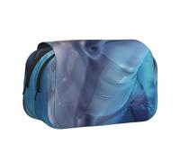 JKLQWC Trousse à crayons d'hiver avec imprimé dauphin pour enfants, hommes et femmes, deux couches de grande capacité, trousse de maquillage, organisateur pour bureau, école, voyage, Winter the