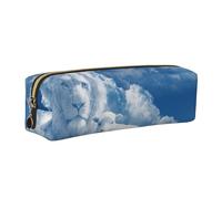 JKLQWC Trousse à crayons en cuir imprimé agneau avec un lion sur les nuages avec fermeture éclair dorée - Organiseur simple et léger pour l'école, le bureau, les voyages, le maquillage, doré, One Size