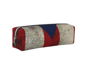 JKLQWC Trousse à crayons en cuir imprimé drapeau de Porto Rico avec fermeture éclair dorée - Organisateur simple et léger pour l'école, le bureau, les voyages, le maquillage, Argenté., One Size