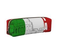 JKLQWC Trousse à crayons en cuir imprimé drapeau italien du Colisée romain avec fermeture éclair dorée - Organiseur simple et léger pour l'école, le bureau, les voyages, le maquillage, doré, One Size