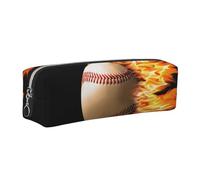 JKLQWC Trousse à crayons en cuir imprimé Fire Baseball avec fermeture éclair dorée - Organiseur simple et léger pour l'école, le bureau, les voyages, le maquillage, Argenté., One Size, Cartable