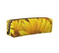 JKLQWC Trousse à crayons en cuir imprimé tournesols avec fermeture éclair dorée - Organiseur simple et léger pour l'école, le bureau, les voyages, le maquillage, doré, One Size, Cartable