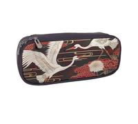 JKLQWC Trousse à crayons en cuir synthétique avec deux grues avec imprimé chrysanthèmes - Jolie trousse à crayons avec fermeture éclair - Organiseur pour étudiants, adolescents, filles, garçons