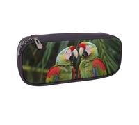 JKLQWC Trousse à crayons en cuir synthétique avec deux perroquets sur un palmier vert avec fermeture éclair pour étudiants, adolescents, filles, garçons, adultes, Noir , Taille unique, Cartable
