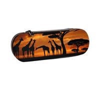 JKLQWC Trousse à crayons en cuir synthétique avec fermeture éclair Motif girafe d'Afrique majestueux Arbre majestueux Pour bureau, école, voyage, Arbre Majestic Girafe Afrique, One Size, Cartable