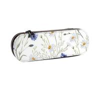 JKLQWC Trousse à crayons en cuir synthétique avec fermeture éclair Motif girafe d'Afrique majestueux Arbre majestueux Pour bureau, école, voyage, Fleurs sauvages et bleuets marguerites, One Size
