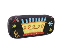 JKLQWC Trousse à crayons en cuir synthétique avec fermeture éclair pour étudiants, adolescents, filles, garçons, adultes - Motif rose rouge, Big Cake Happy Birthday, One Size, Cartable