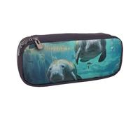JKLQWC Trousse à crayons en cuir synthétique avec imprimé animaux de la mer des Antilles - Jolie trousse à crayons avec fermeture éclair - Pour le bureau, l'école, les étudiants, les adolescents, les