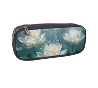 JKLQWC Trousse à crayons en cuir synthétique avec imprimé fleurs de lotus blanches - Jolie trousse à crayons avec fermeture éclair - Pour le bureau, l'école, les étudiants, les adolescents, les