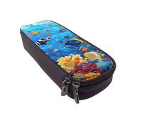 JKLQWC Trousse à crayons en cuir synthétique avec imprimé poissons tropicaux corail et monde sous-marin - Jolie trousse à crayons avec fermeture éclair - Pour le bureau, l'école, les étudiants, les