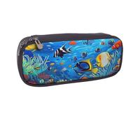 JKLQWC Trousse à crayons en cuir synthétique avec imprimé poissons tropicaux corail et monde sous-marin - Jolie trousse à crayons avec fermeture éclair - Pour le bureau, l'école, les étudiants, les