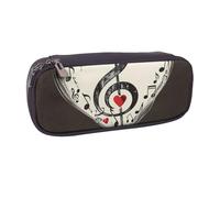 JKLQWC Trousse à crayons en cuir synthétique avec imprimé symboles musicaux et amour - Jolie trousse à crayons avec fermeture éclair - Pour le bureau, l'école, les étudiants, les adolescents, les