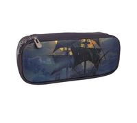 JKLQWC Trousse à crayons en cuir synthétique avec motif bateau à voile pirate pleine lune avec fermeture éclair pour le bureau, l'école, les étudiants, les adolescents, les filles, les garçons, les