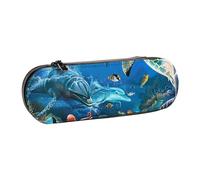 JKLQWC Trousse à crayons en cuir synthétique avec motif dauphins, tortue de mer, récif corallien, fermeture éclair, pour bureau, école, voyage, Noir , Taille unique, Cartable