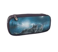 JKLQWC Trousse à crayons en cuir synthétique avec motif drapeau du Costa Rica avec fermeture éclair pour bureau, école, école, étudiants, adolescents, filles, garçons, adultes, Loup au clair de lune