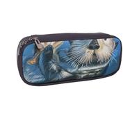 JKLQWC Trousse à crayons en cuir synthétique imprimé avion avec fermeture éclair pour le bureau, l'école, les étudiants, les adolescents, les filles, les garçons, les adultes, Loutre de mer., One Size