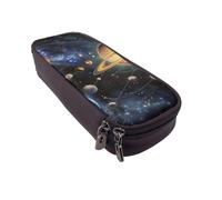 JKLQWC Trousse à crayons en cuir synthétique imprimé Exploring The Solar System - Jolie trousse à crayons avec fermeture éclair - Pour le bureau, l'école, les étudiants, les adolescents, les filles,