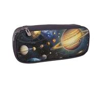 JKLQWC Trousse à crayons en cuir synthétique imprimé Exploring The Solar System - Jolie trousse à crayons avec fermeture éclair - Pour le bureau, l'école, les étudiants, les adolescents, les filles,
