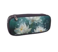 JKLQWC Trousse à crayons en cuir synthétique imprimé fleurs de lotus blanches avec fermeture éclair pour bureau, école, école, étudiants, adolescents, filles, garçons, adultes, Noir , Taille unique,