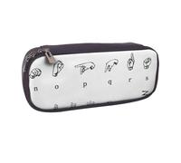 JKLQWC Trousse à crayons en cuir synthétique imprimé football avec fermeture éclair pour bureau, école, étudiants, adolescents, filles, garçons, adultes, Alphabet en langue des signes 1, One Size