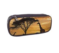JKLQWC Trousse à crayons en cuir synthétique imprimé girafe et arbres au crépuscule en Afrique - Jolie trousse à crayons avec fermeture éclair - Organiseur pour étudiants, adolescents, filles, garçons