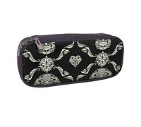JKLQWC Trousse à crayons en cuir synthétique imprimé paon frais avec fermeture éclair pour le bureau, l'école, pour étudiants, adolescents, filles, garçons, adultes, Fleurs motif tête de mort, One