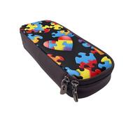 JKLQWC Trousse à crayons en cuir synthétique pour sensibilisation à l'autisme - Motif cœur - Jolie trousse à crayons avec fermeture éclair - Pour le bureau, l'école, les étudiants, les adolescents,