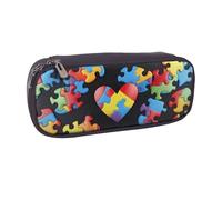 JKLQWC Trousse à crayons en cuir synthétique pour sensibilisation à l'autisme - Motif cœur - Jolie trousse à crayons avec fermeture éclair - Pour le bureau, l'école, les étudiants, les adolescents,