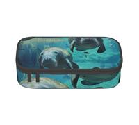 JKLQWC Trousse à crayons imprimée animaux de la mer des Antilles - Grande capacité - Compartiment à fermeture éclair - Organiseur pour bureau, école, voyage, Noir , Taille unique, Cartable