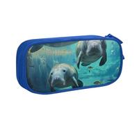 JKLQWC Trousse à crayons imprimée animaux de la mer des Antilles - Jolie trousse à crayons avec fermeture éclair - Pour bureau, école, adolescent, fille, garçon, adulte, noir, bleu, Taille unique