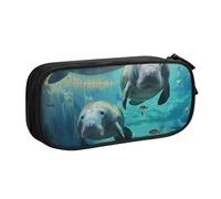 JKLQWC Trousse à crayons imprimée animaux de la mer des Antilles - Jolie trousse à crayons avec fermeture éclair - Pour bureau, école, adolescent, fille, garçon, adulte, noir, Noir , Taille unique