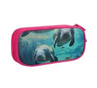 JKLQWC Trousse à crayons imprimée animaux de la mer des Antilles - Jolie trousse à crayons avec fermeture éclair - Pour bureau, école, adolescent, fille, garçon, adulte, noir, rose, Taille unique