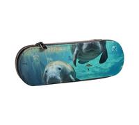 JKLQWC Trousse à crayons imprimée animaux de la mer des Antilles - Jolie trousse à crayons en cuir synthétique avec fermeture éclair - Organiseur pour bureau, école, voyage, Noir , Taille unique