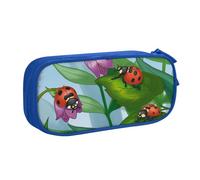 JKLQWC Trousse à crayons imprimée avec motif coccinelle - Jolie boîte à crayons avec fermeture éclair - Pour bureau, école, adolescent, fille, garçon, adulte, noir, bleu, One Size, Cartable