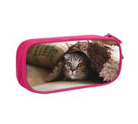 JKLQWC Trousse à crayons imprimée avec motif de chat - Jolie boîte à crayons avec fermeture éclair - Boîte de rangement pour bureau, école, adolescent, fille, garçon, adulte, noir, rose, One Size
