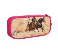 JKLQWC Trousse à crayons imprimée avec trois chevaux qui courent - Jolie boîte à crayons avec fermeture éclair - Pour bureau, école, adolescent, fille, garçon, adulte, noir, rose, One Size, Cartable