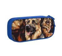 JKLQWC Trousse à crayons imprimée berger allemand - Jolie boîte à crayons avec fermeture éclair - Boîte de rangement pour bureau, école, adolescent, fille, garçon, adulte, noir, bleu, Taille unique,
