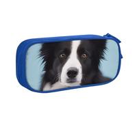 JKLQWC Trousse à crayons imprimée Border Collie avec fermeture éclair pour bureau, école, adolescent, fille, garçon, adulte, noir, bleu, Taille unique, Cartable