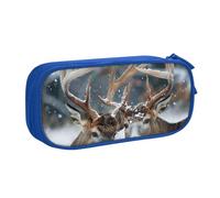 JKLQWC Trousse à crayons imprimée cerf dans une belle neige - Jolie boîte à crayons avec fermeture éclair - Pour bureau, école, adolescent, fille, garçon, adulte, noir, bleu, Taille unique, Cartable