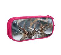 JKLQWC Trousse à crayons imprimée cerf dans une belle neige - Jolie boîte à crayons avec fermeture éclair - Pour bureau, école, adolescent, fille, garçon, adulte, noir, rose, Taille unique, Cartable