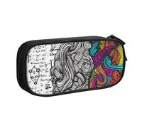 JKLQWC Trousse à crayons imprimée cerveau gauche et droit - Jolie boîte à crayons avec fermeture éclair - Pour bureau, école, adolescent, fille, garçon, adulte, noir, Noir , One Size, Cartable