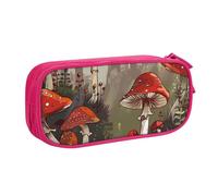 JKLQWC Trousse à crayons imprimée champignons rouges - Jolie boîte à crayons avec fermeture éclair - Pour bureau, école, adolescent, fille, garçon, adulte, noir, rose, Taille unique, Cartable