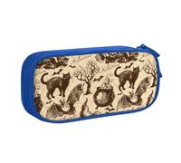 JKLQWC Trousse à crayons imprimée chapeau de sorcière mignonne avec fermeture éclair pour bureau, école, adolescent, fille, garçon, adulte, noir, bleu, One Size, Cartable