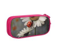 JKLQWC Trousse à crayons imprimée coccinelle et flwers blancs avec fermeture éclair pour bureau, école, adolescent, fille, garçon, adulte, noir, rose, Taille unique, Cartable