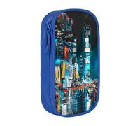 JKLQWC Trousse à crayons imprimée de peintures de New York - Grande trousse de rangement portable pour bureau, école, adolescent, fille, garçon, adulte, noir, bleu, Taille unique, Cartable