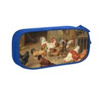 JKLQWC Trousse à crayons imprimée de poules de la ferme - Jolie boîte à crayons avec fermeture éclair - Pour bureau, école, adolescent, fille, garçon, adulte, noir, bleu, One Size, Cartable