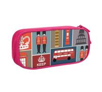 JKLQWC Trousse à crayons imprimée de symboles de l'Angleterre avec fermeture éclair pour bureau, école, adolescent, fille, garçon, adulte, noir, rose, One Size, Cartable